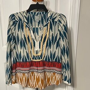 Maeve Boho Teal and Cream Patterned Top